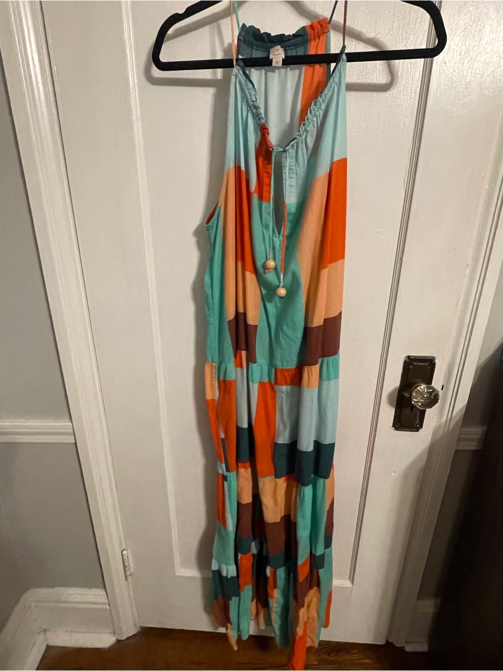 Ann Taylor LOFT Beach Striped Halter Maxi Dress in Aqua, Teal & Orange
